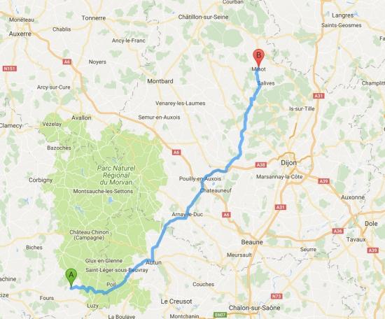 De Sémelay (Nièvre) à Minot (côte-d'Or): 153 km